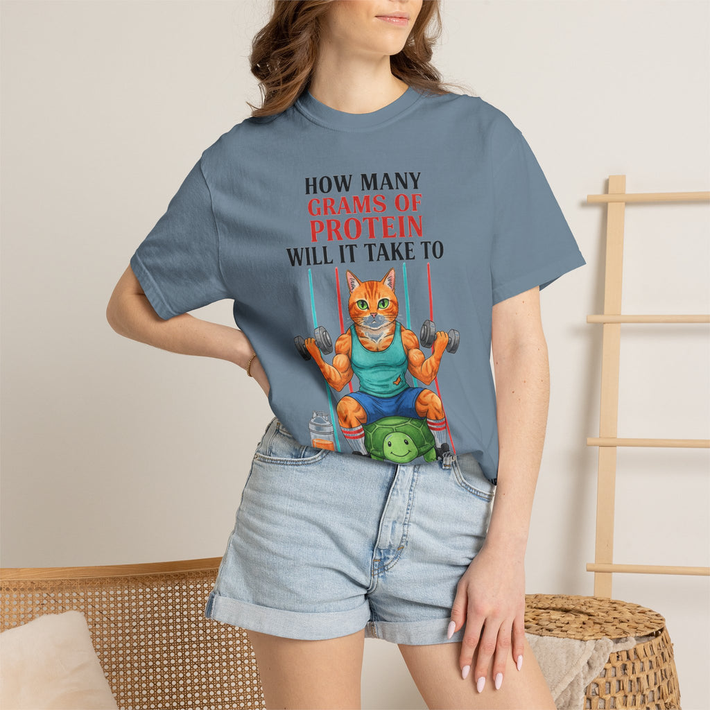 How Many Grams Of Protein Tall Shirt, Funny Buff Cat Gym Tee, Protein Humor Shirt, Weightlifting Gift