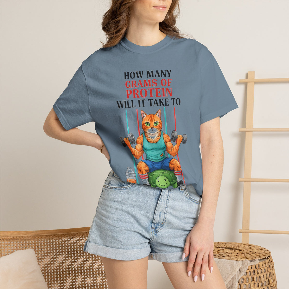 How Many Grams Of Protein Tall Shirt, Funny Buff Cat Gym Tee, Protein Humor Shirt, Weightlifting Gift