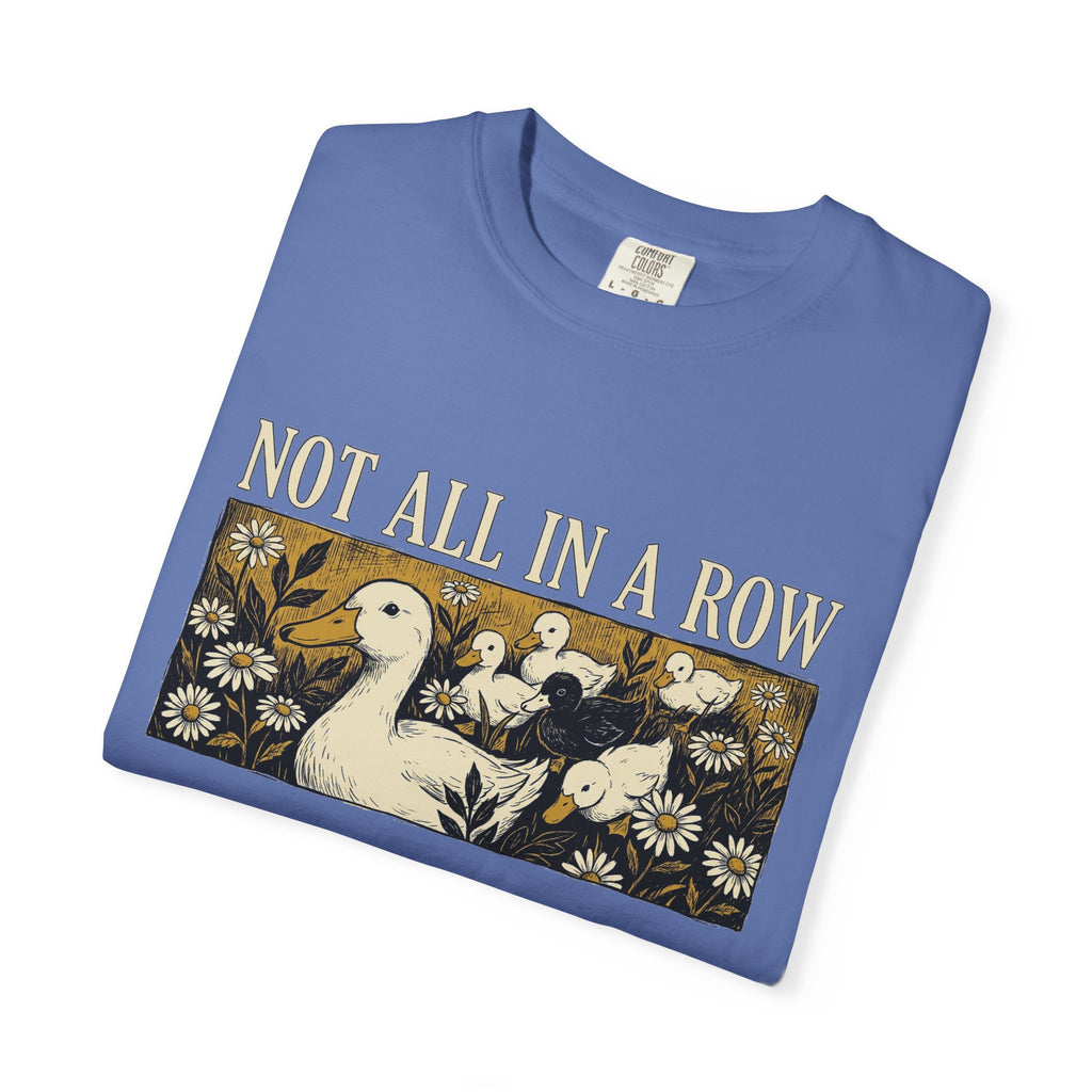 Not All In A Row Shirt, Woodcut Duck And Daisies Tee, Vintage Block Print Shirt, Funny Duck Gift