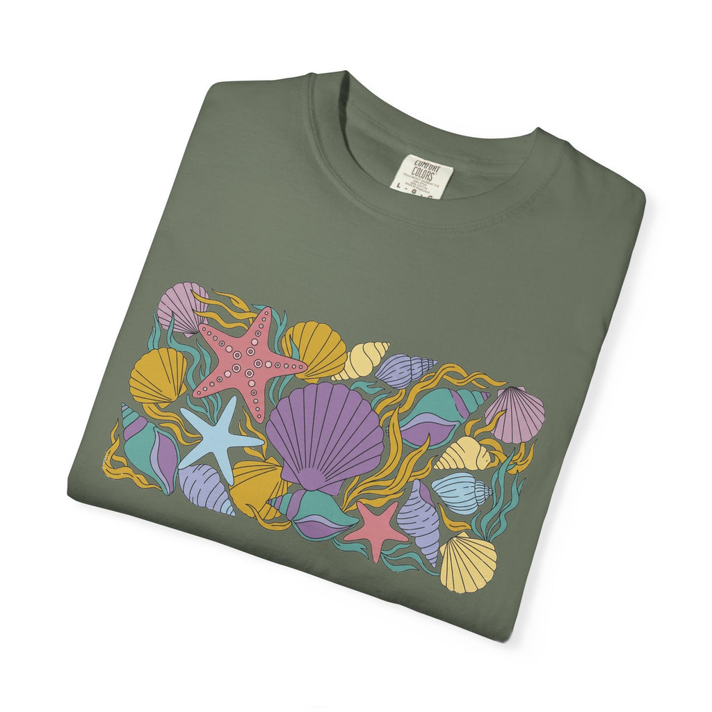 Seashell Starfish Shirt, Pastel Beach Shell Collage Tee, Coastal Summer Shirt, Beach Lover Gift