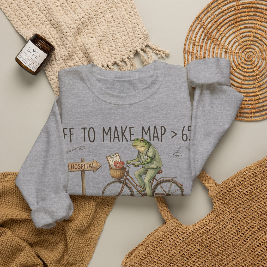 Off To Make Map Greater Than 65 Frog Sweatshirt, ICU Nurse Sweatshirt, Critical Care Nurse Gift, Funny Frog Bicycle Nurse Sweatshirt, Cardia