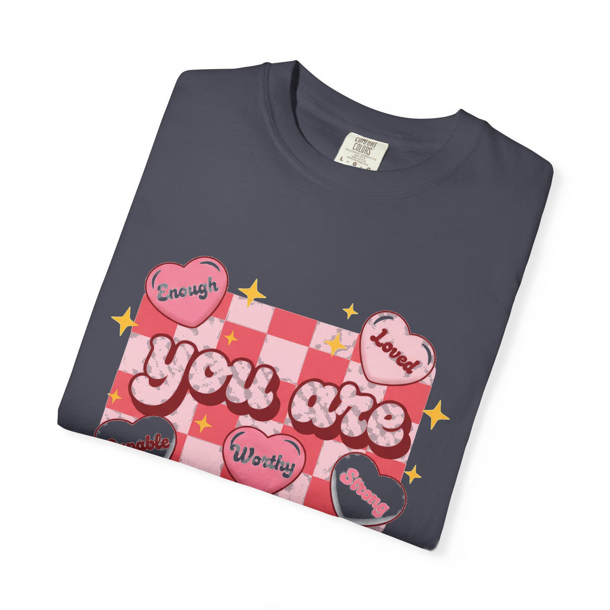 You Are Enough Pink Check Shirt, Affirmation Conversation Heart Tee, Valentines Shirt, Self Love Gift