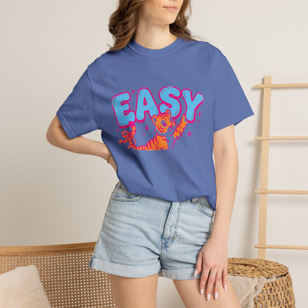 Easy Tiger Shirt, Y2K Bubble Letter Tiger Tee, Pink And Blue Retro Shirt, Funny Flirty Gift
