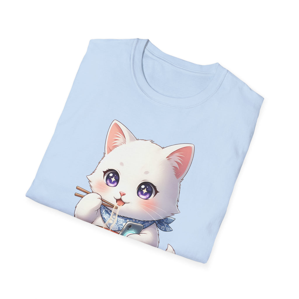 Kawaii Ramen Cat Shirt, Cute Anime Noodle Cat Tee, Fluffy White Cat Shirt, Ramen Lover Gift