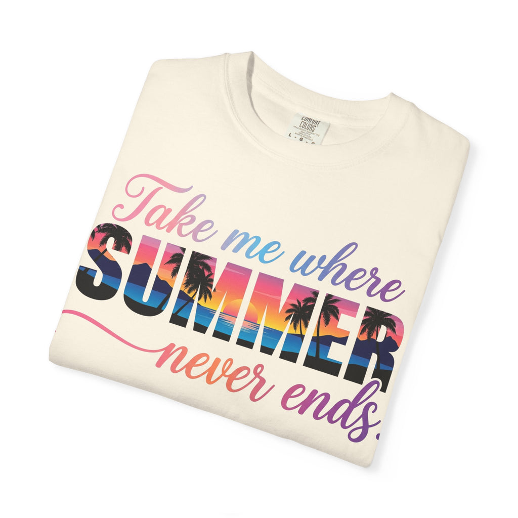 Take Me Where Summer Never Ends Shirt, Sunset Palm Tree Tee, Beach Vacation Shirt, Summer Gift