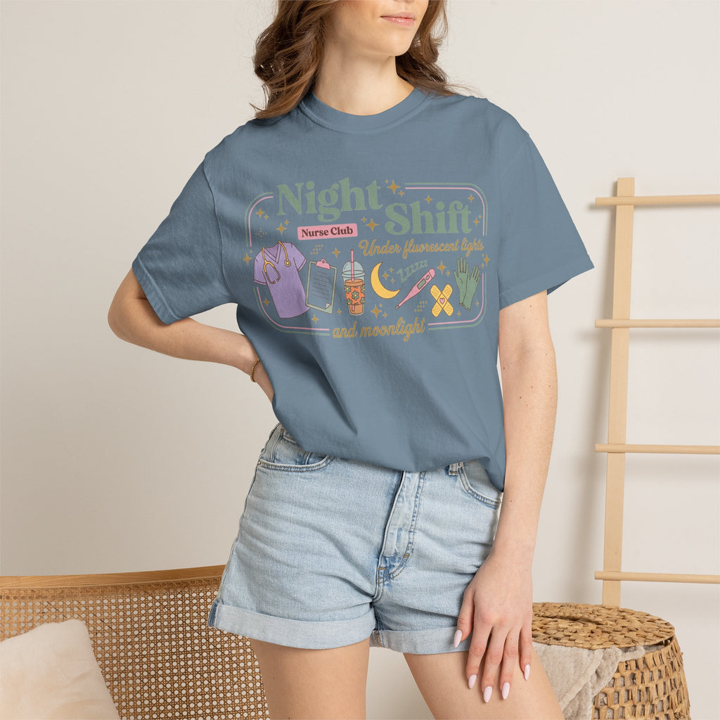 Night Shift Nurse Club Shirt, Under Fluorescent Lights And Moonlight Tee, Cute Night Nurse Shirt, RN Gift