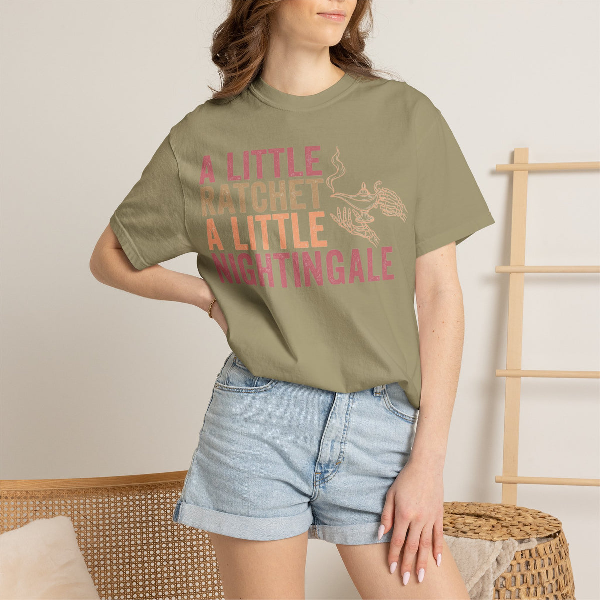A Little Ratchet A Little Nightingale Shirt, Funny Nurse Shirt, Skeleton Hand Lamp Nurse Tee, Sarcastic RN Gift