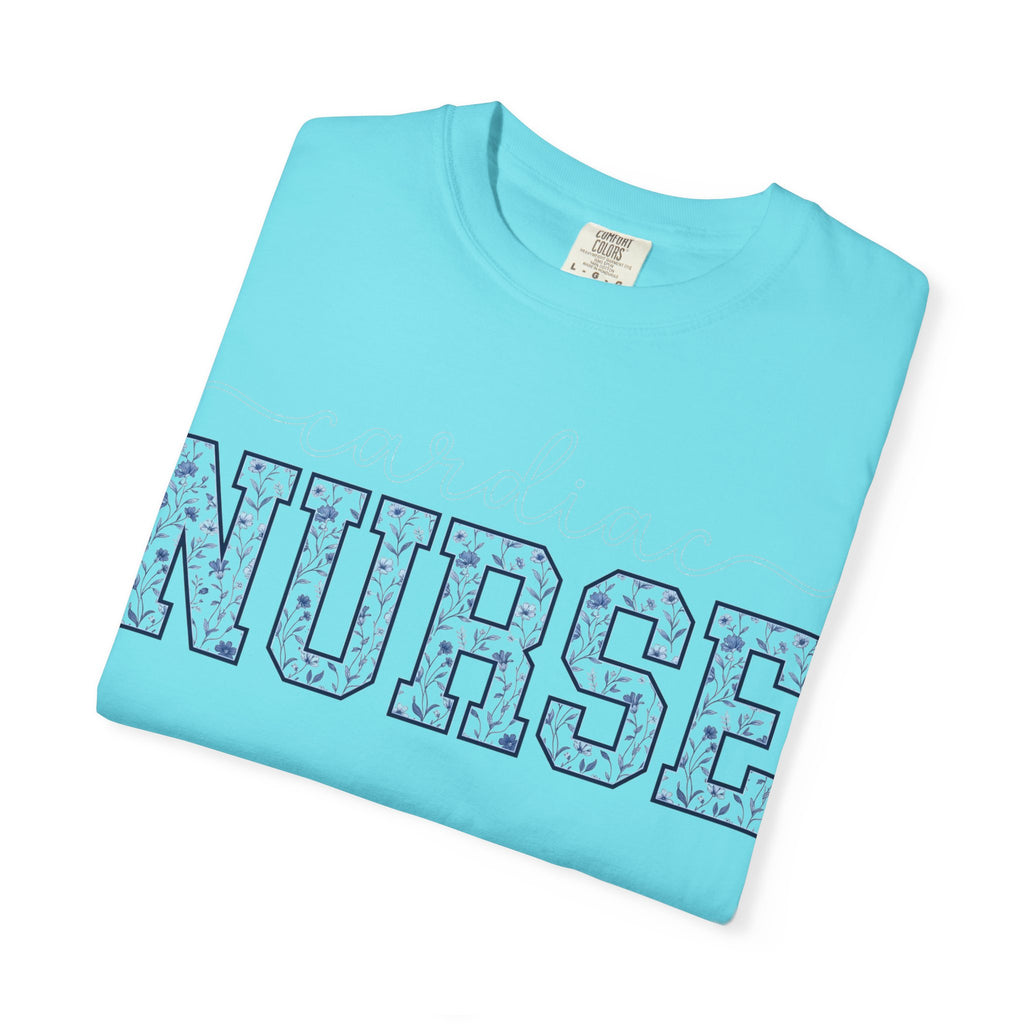 Cardiac Nurse Shirt, Blue Floral Varsity Nurse Tee, Cardiology RN Shirt, Cardiac Nurse Gift