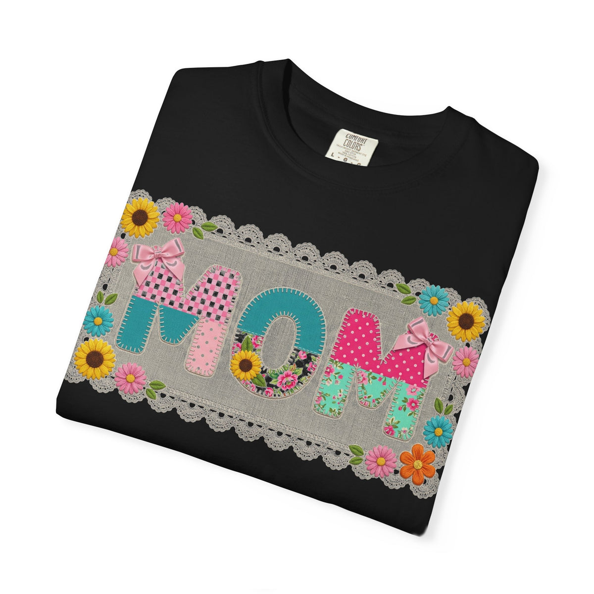 Mom Patchwork Applique Shirt, Faux Embroidery Floral MOM Tee, Mothers Day Shirt, Gift For Mom