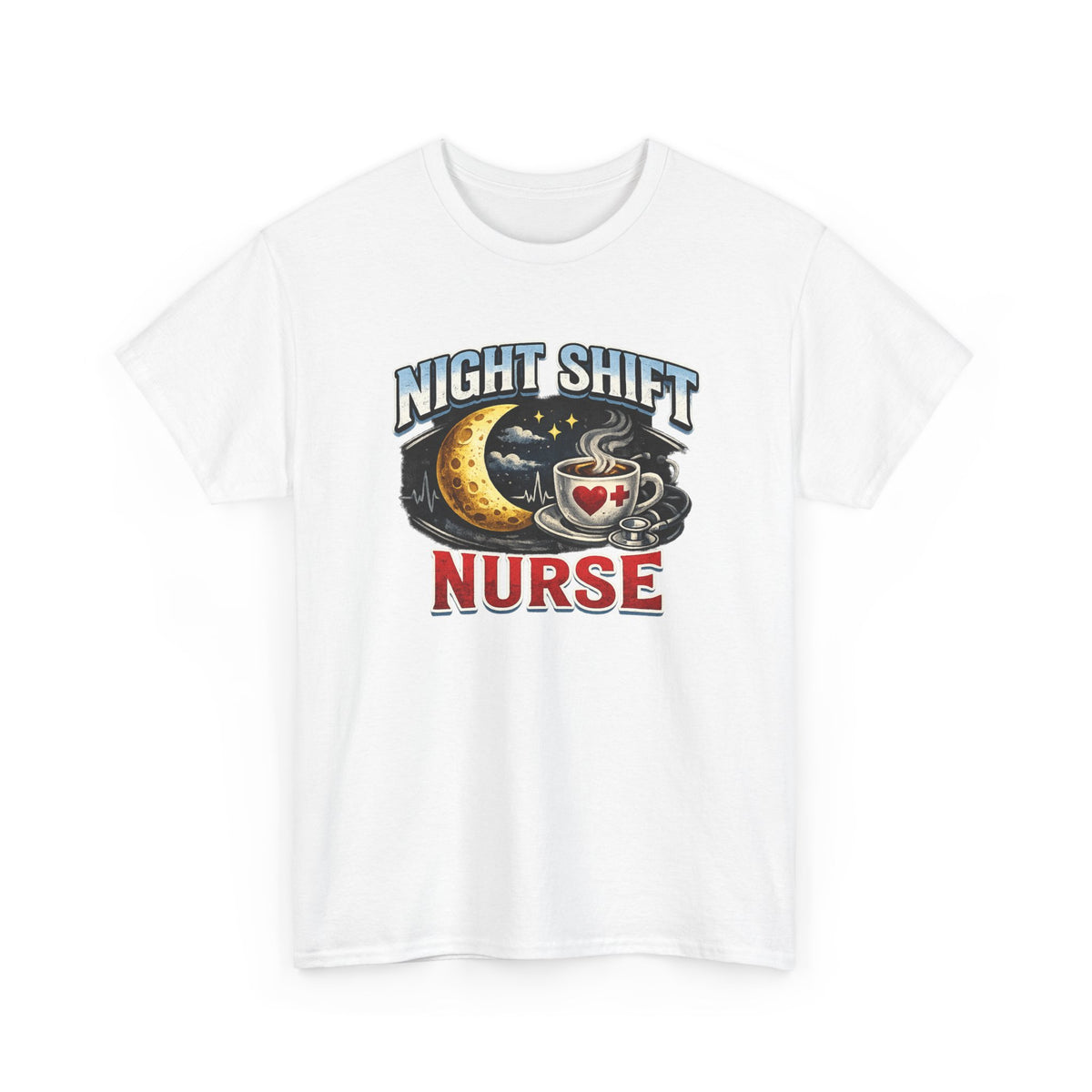 Night Shift Nurse T‑Shirt - Cute Moon & Coffee Graphic Tee for Nurses