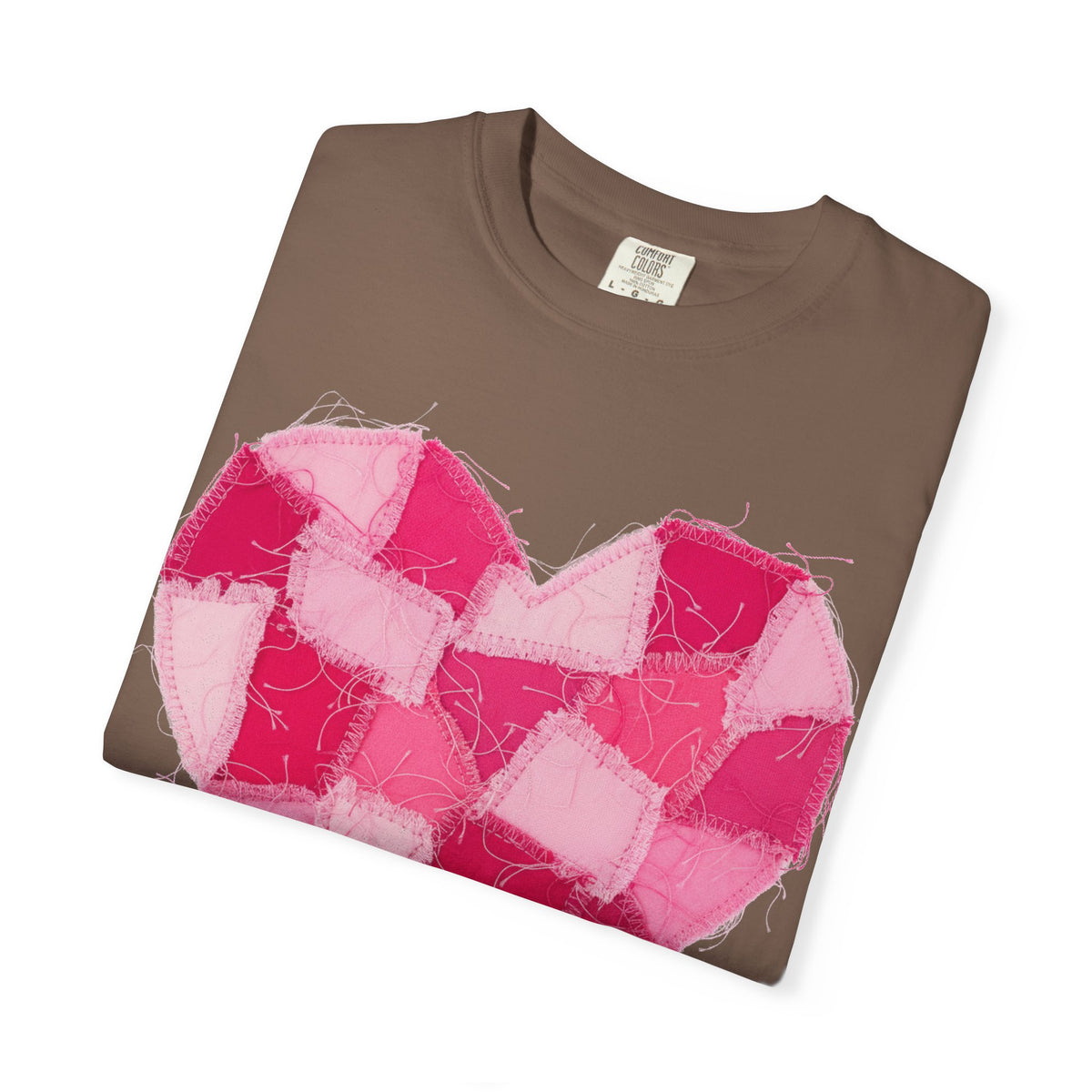 Hot Pink Patchwork Heart Shirt, Checkered Quilt Heart Tee, Frayed Applique Valentine Shirt, Gift For Her