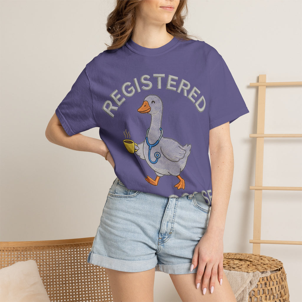 Registered Silly Goose Straight Text Shirt, Embroidered Look Nurse Goose Tee, Funny RN Shirt, Nurse Gift