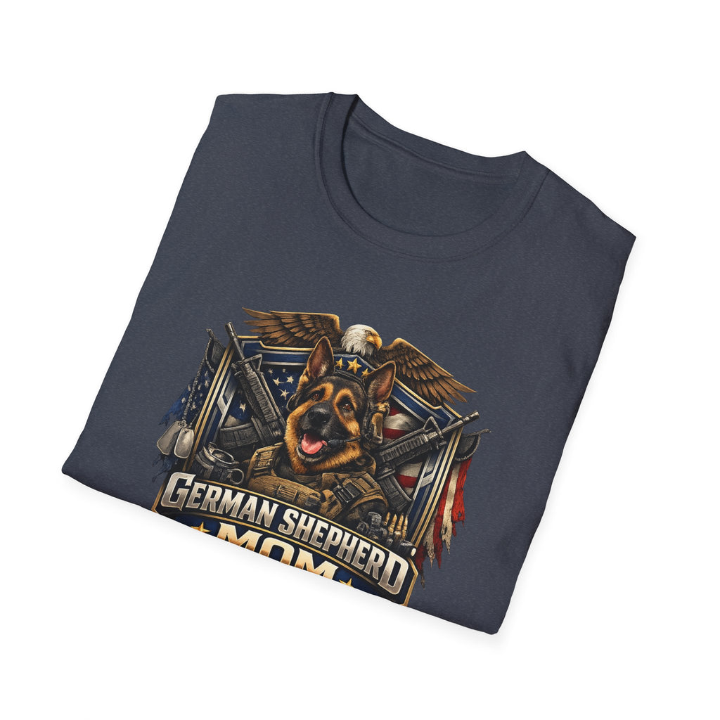 German Shepherd Mom T-Shirt — Bold Military Emblem Dog Lover Tee