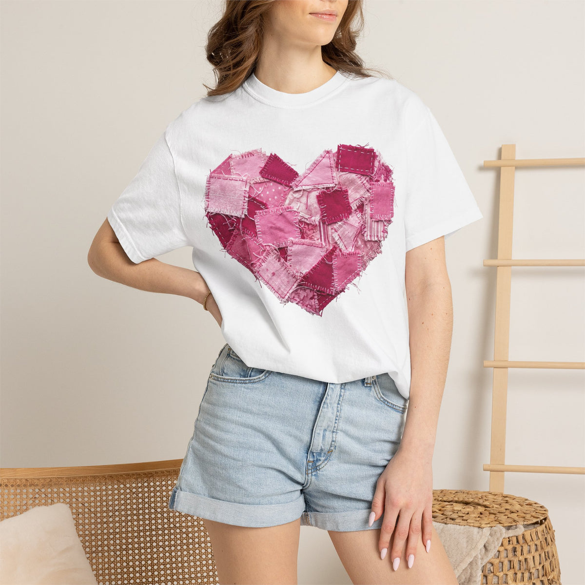 Scrappy Patchwork Heart Shirt, Frayed Quilt Valentine Tee, Cottagecore Heart Shirt, Quilter Gift