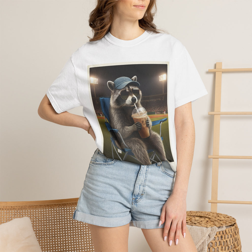 Baseball Raccoon Shirt, I Live Here Now Tee, Funny Ballpark Iced Coffee Shirt, Baseball Mom Gift