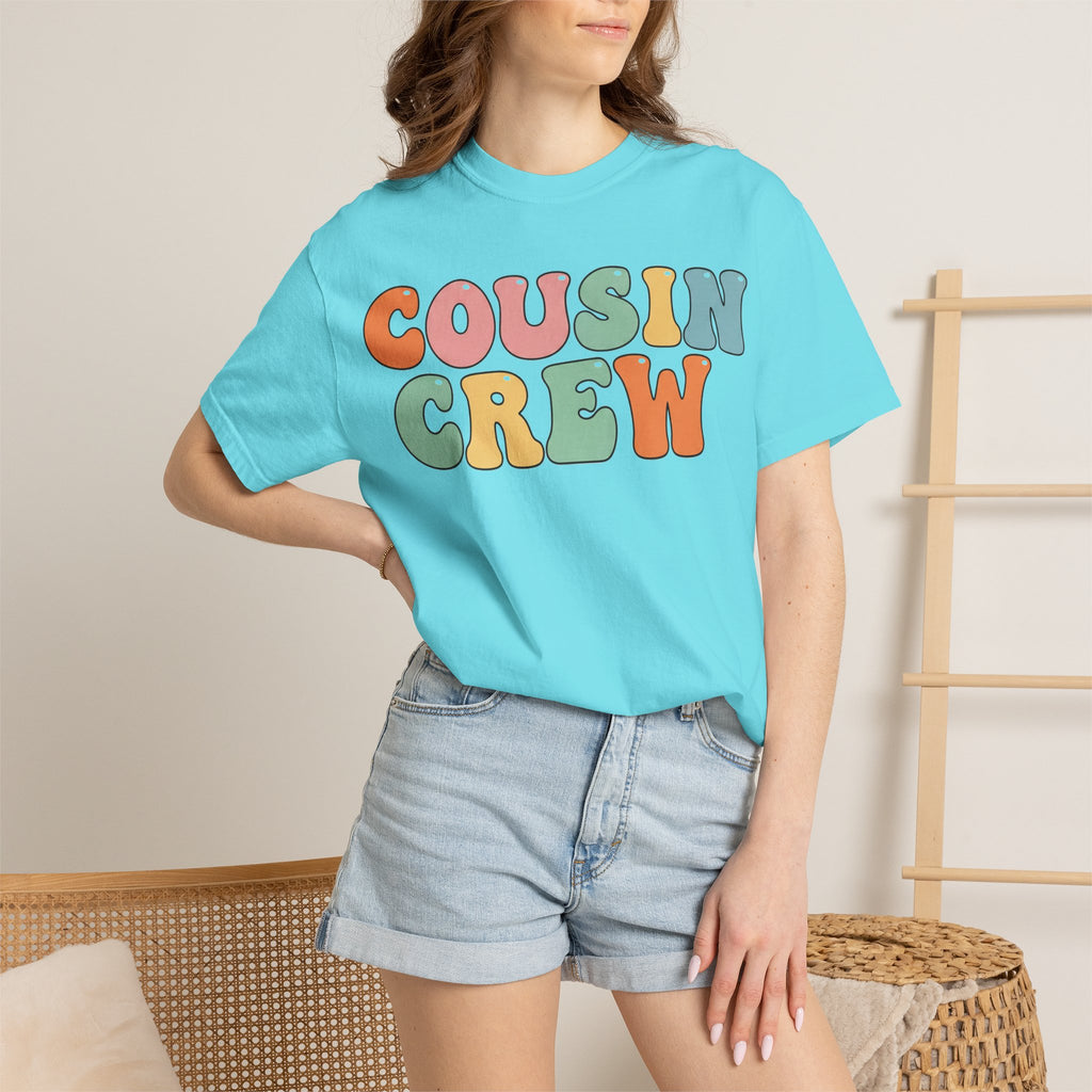 Cousin Crew Stacked Shirt, Groovy Retro Pastel Tee, Matching Cousins Reunion Shirt, Family Gift