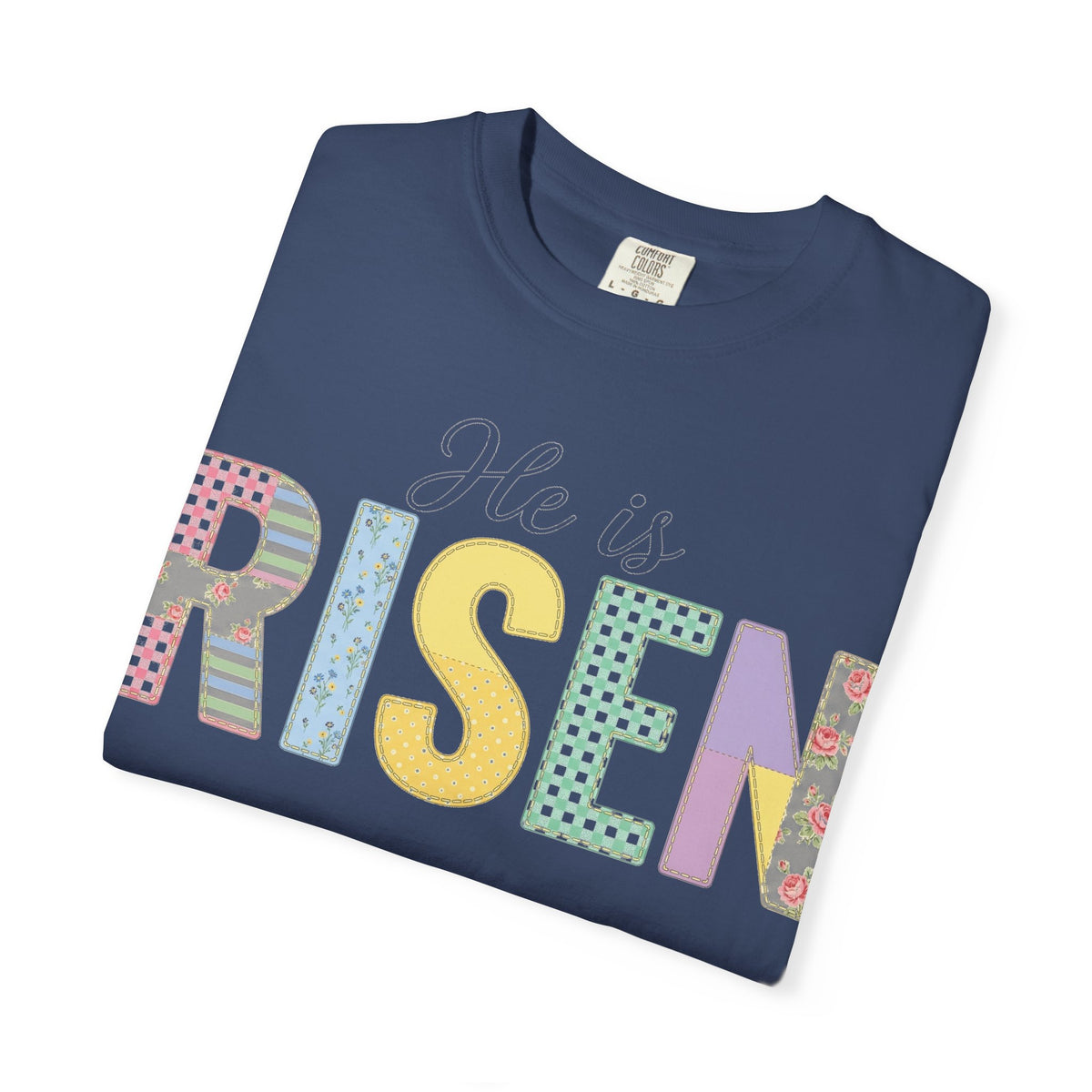 He Is Risen Patchwork Shirt, Faux Applique Easter Tee, Gingham Floral Christian Shirt, Easter Gift