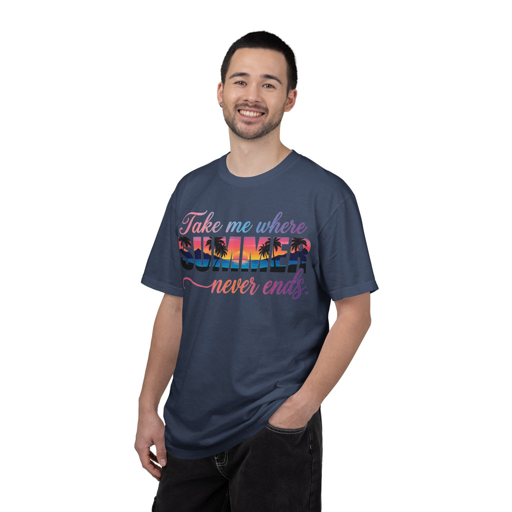 Take Me Where Summer Never Ends Shirt, Sunset Palm Tree Tee, Beach Vacation Shirt, Summer Gift