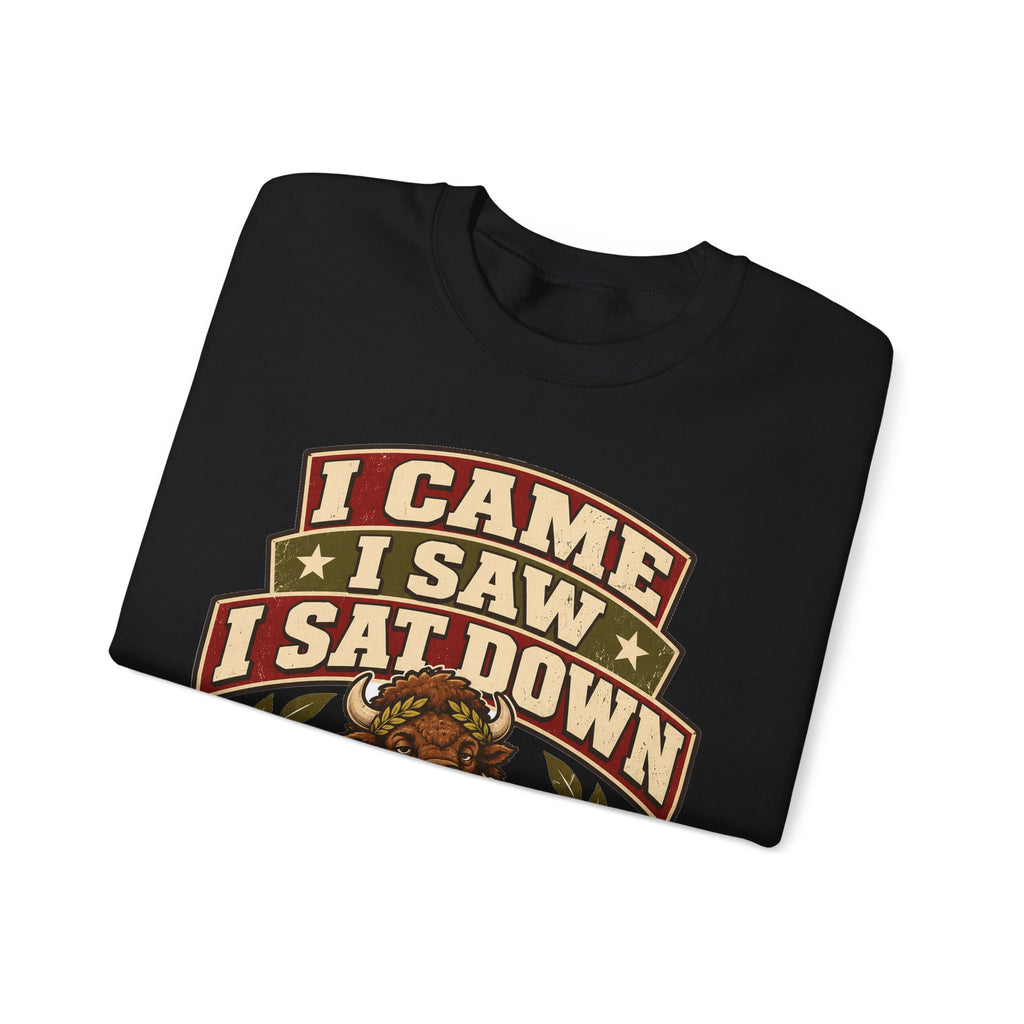 Funny Gym Sweatshirt I Came I Saw I Sat Down Bison Sweatshirt, Gym Gift For Men Women, Weightlifting Humor Sweatshirt