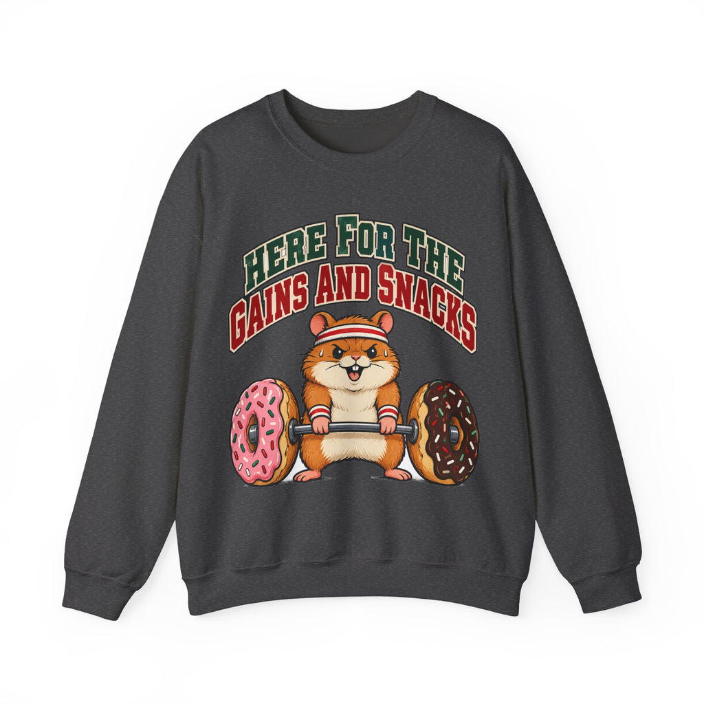 Here For The Gains And Snacks Hamster Sweatshirt | Funny Gym Gift