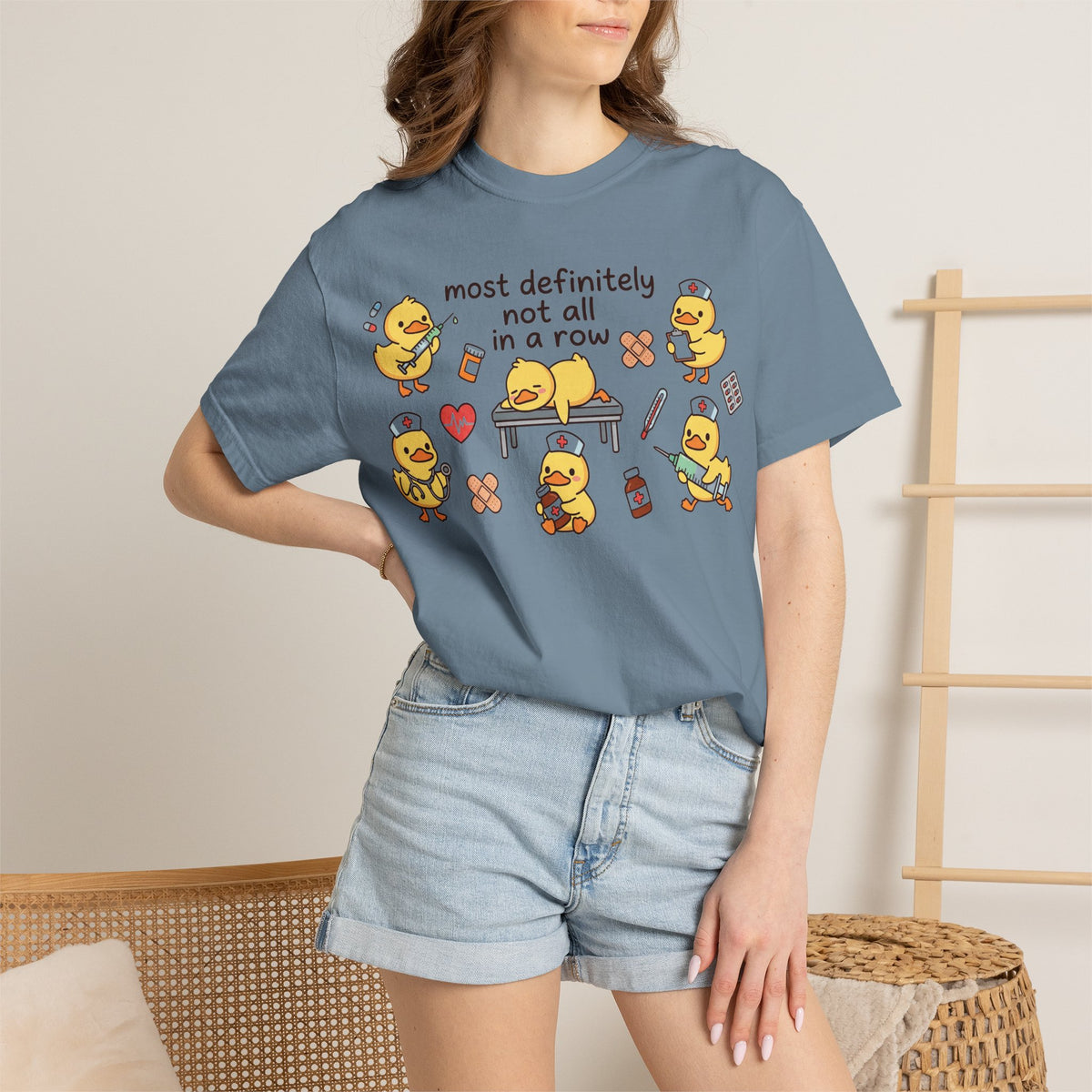 Most Definitely Not All In A Row Wide Shirt, Nurse Duckling Chaos Tee, Funny RN Shirt, Nurse Gift