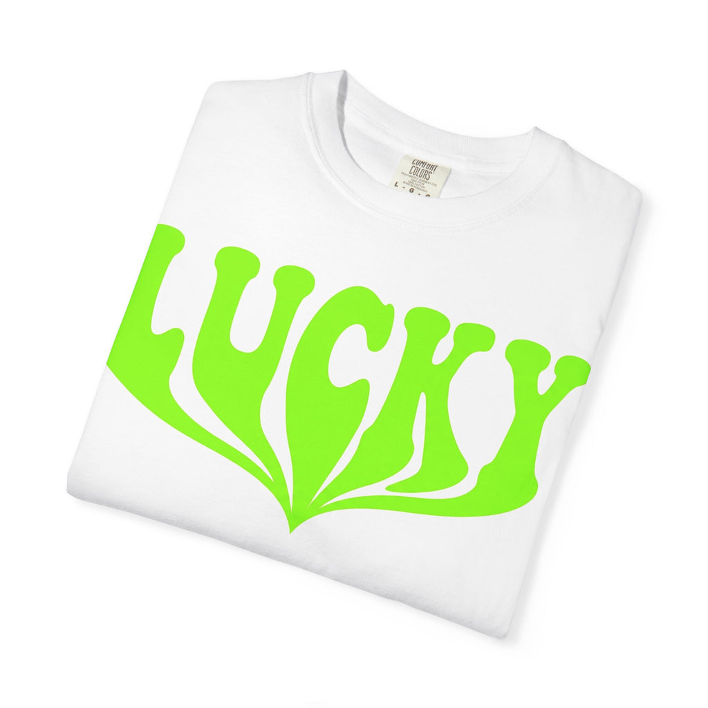 Lucky Drippy Type Shirt, Neon Green Psychedelic Tee, Retro St Patricks Day Shirt, Rave Gift