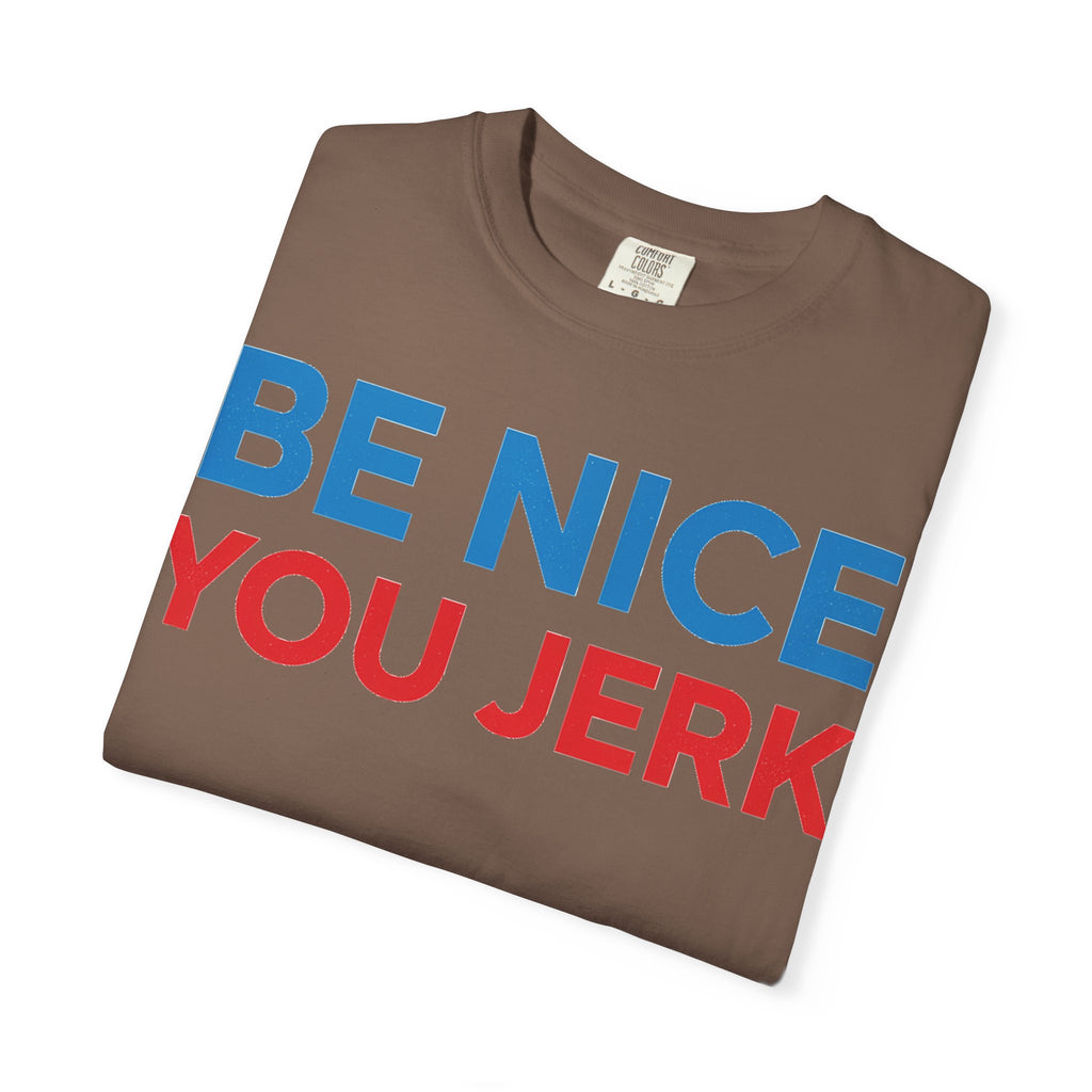 Be Nice You Jerk Wide Shirt, Funny Sarcastic Saying Tee, Light Blue And Red Shirt, Funny Friend Gift