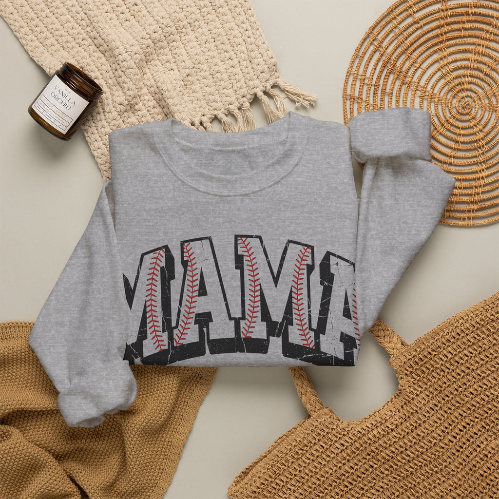 Baseball Mama Sweatshirt, Distressed Baseball Stitch Letters Sweatshirt, Baseball Mom Gift, Game Day Varsity Sweatshirt, Softball Mama Sweat