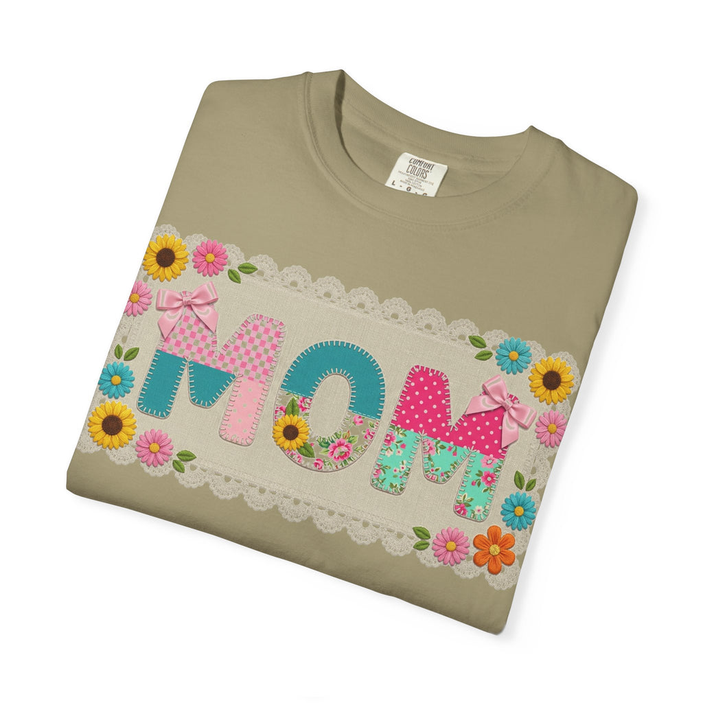 Mom Patchwork Applique Shirt, Faux Embroidery Floral MOM Tee, Mothers Day Shirt, Gift For Mom