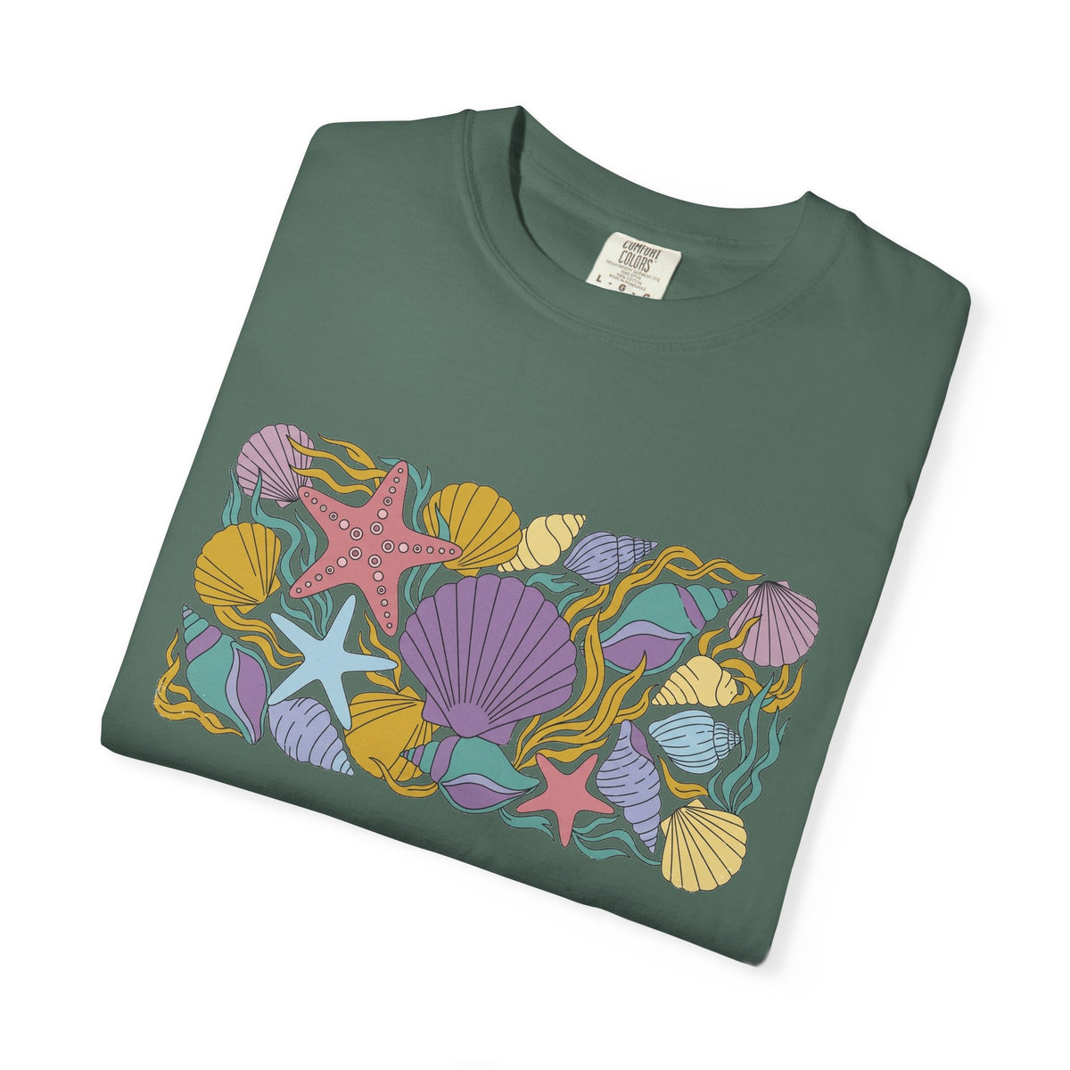 Seashell Starfish Shirt, Pastel Beach Shell Collage Tee, Coastal Summer Shirt, Beach Lover Gift