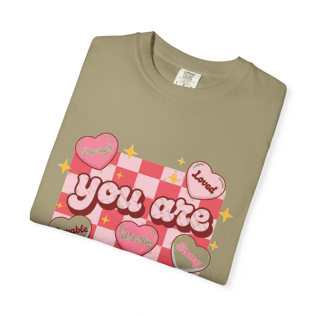 You Are Enough Pink Check Shirt, Affirmation Conversation Heart Tee, Valentines Shirt, Self Love Gift