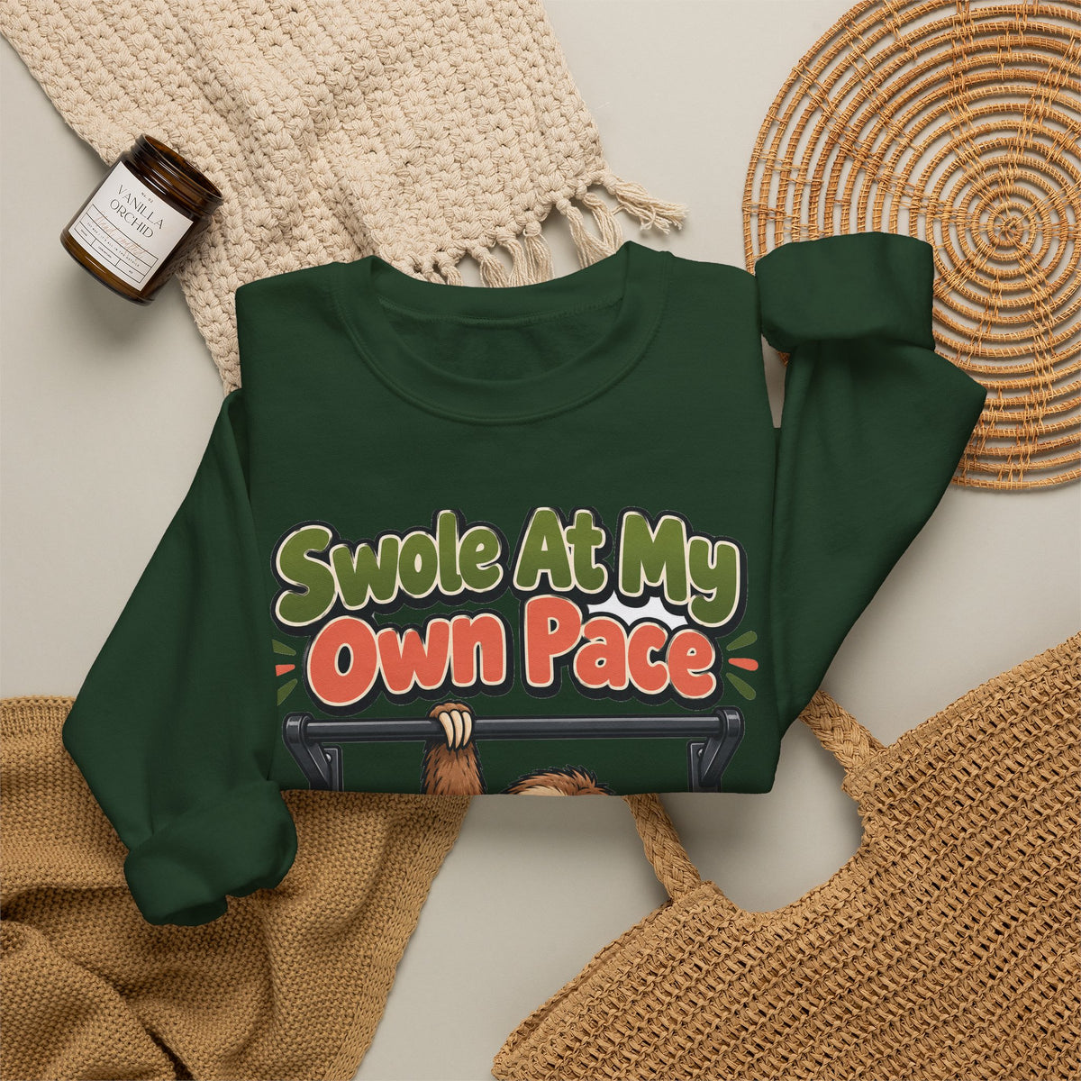 Funny Gym Sweatshirt Swole At My Own Pace | Sloth Weightlifting Sweatshirt | Funny Workout Sweatshirt | Gym Gift
