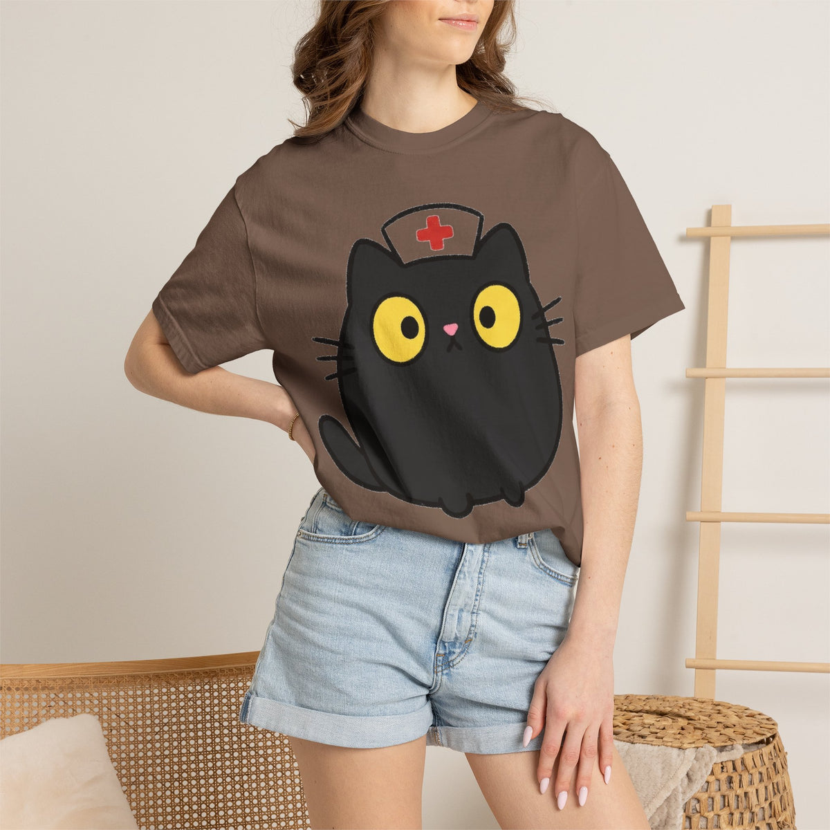 Kawaii Black Cat Nurse Shirt, Cute Cat In Nurse Cap Tee, Funny Nurse Cat Shirt, RN Gift