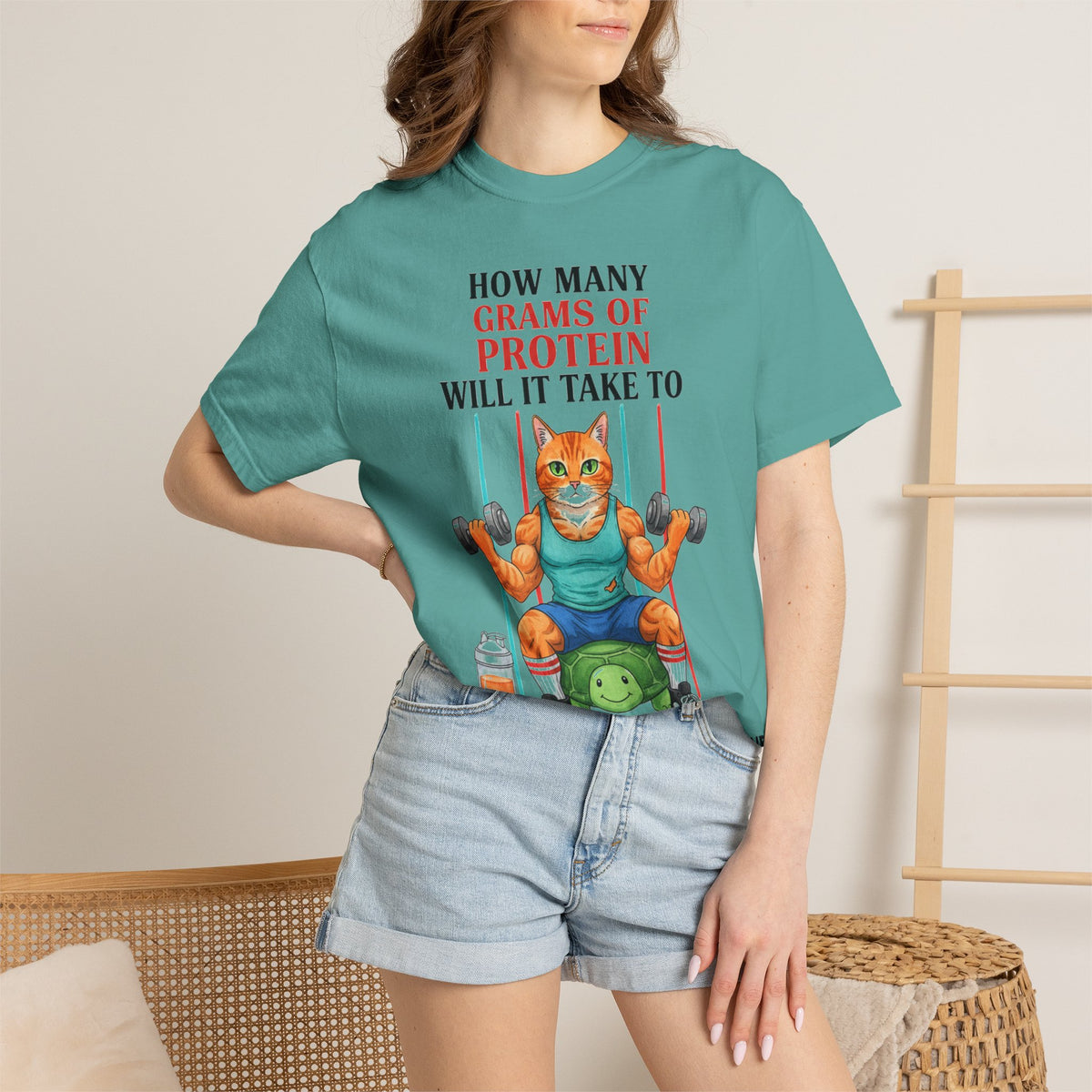 How Many Grams Of Protein Tall Shirt, Funny Buff Cat Gym Tee, Protein Humor Shirt, Weightlifting Gift