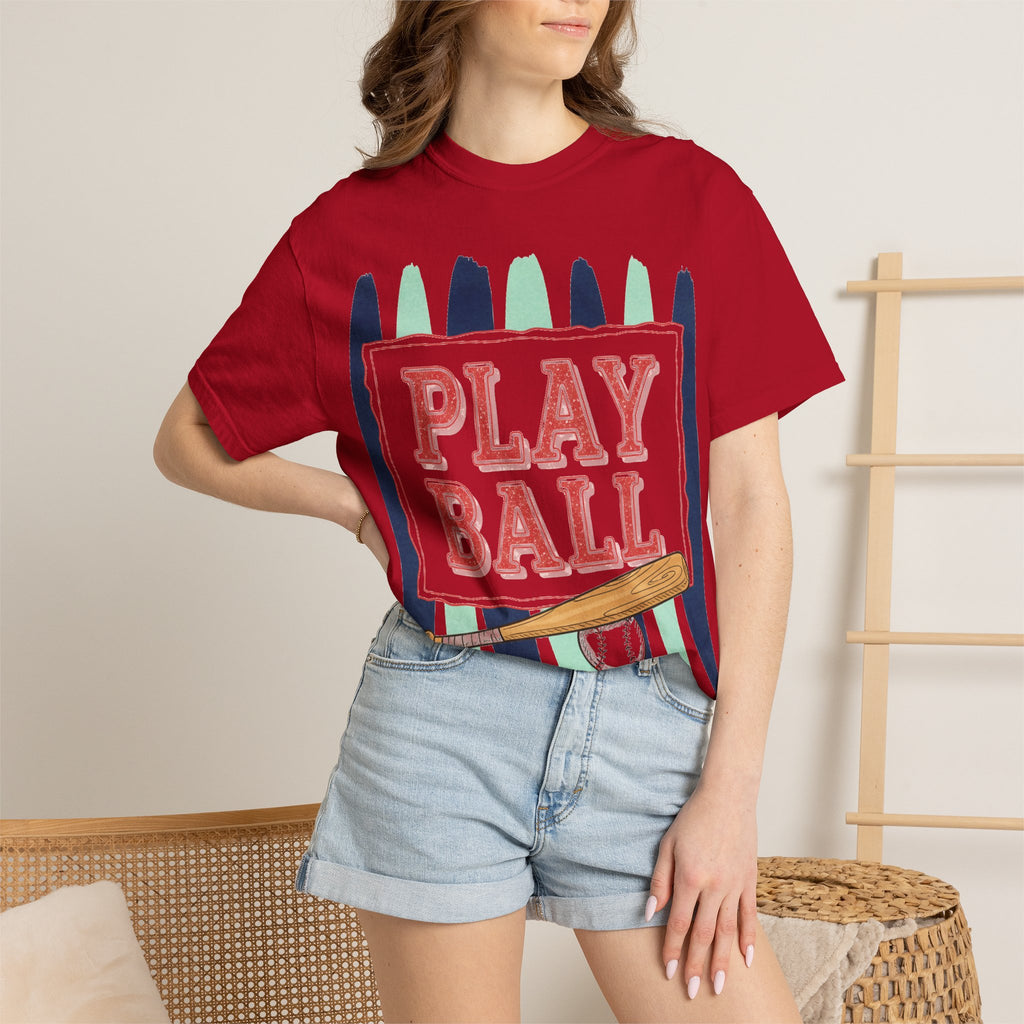 Play Ball Tall Stripe Shirt, Painted Baseball Panel Tee, Game Day Baseball Shirt, Sports Mom Gift