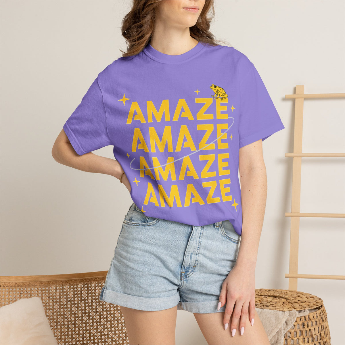 Amaze Amaze Amaze Amaze Shirt, Four Line Retro Type Tee, Frog Sparkle Graphic Shirt, Trendy Gift