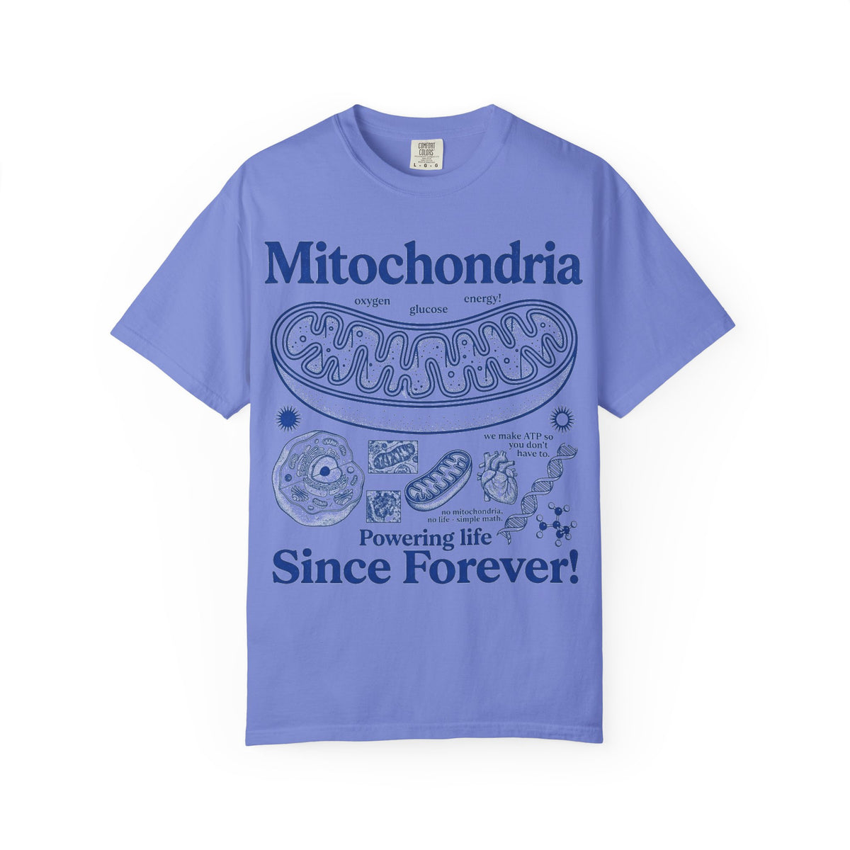 Mitochondria Powering Life Since Forever Tall Shirt, Retro Biology Poster Tee, Science Teacher Shirt, Nerd Gift