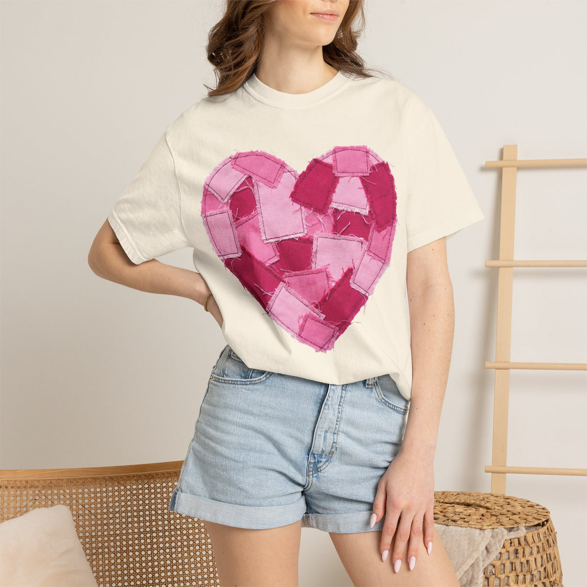 Patchwork Heart Shirt, Frayed Pink Quilt Heart Tee, Shabby Chic Valentine Shirt, Cozy Gift