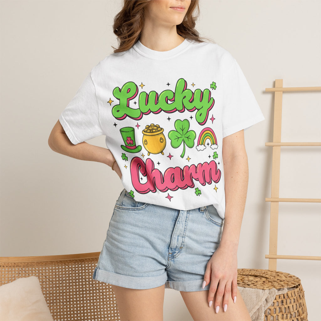 Lucky Charm Pink Shirt, Groovy St Patricks Day Tee, Rainbow Clover Shirt, Irish Gift
