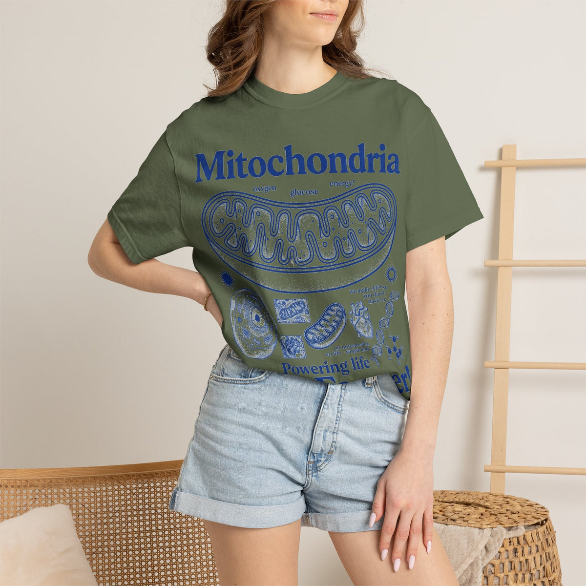 Mitochondria Powering Life Since Forever Tall Shirt, Retro Biology Poster Tee, Science Teacher Shirt, Nerd Gift