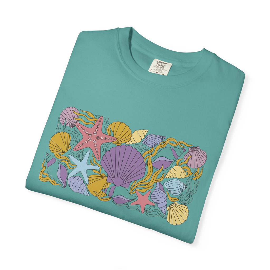 Seashell Starfish Shirt, Pastel Beach Shell Collage Tee, Coastal Summer Shirt, Beach Lover Gift