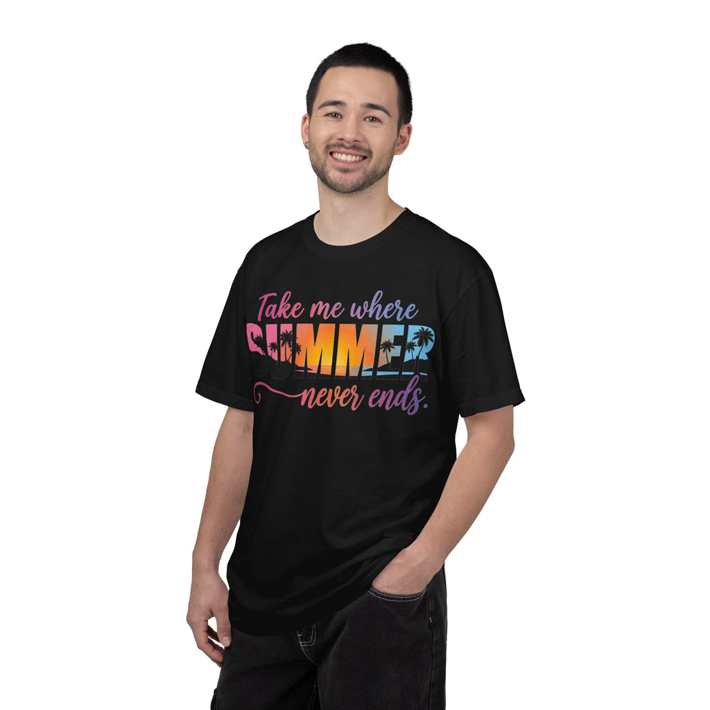 Take Me Where Summer Never Ends Bright Shirt, Tropical Sunset Type Tee, Vacation Shirt, Beach Gift