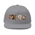 Cat Crew Embroidered Flat Bill Cap — 'MEOW' Animal Patch Snapback