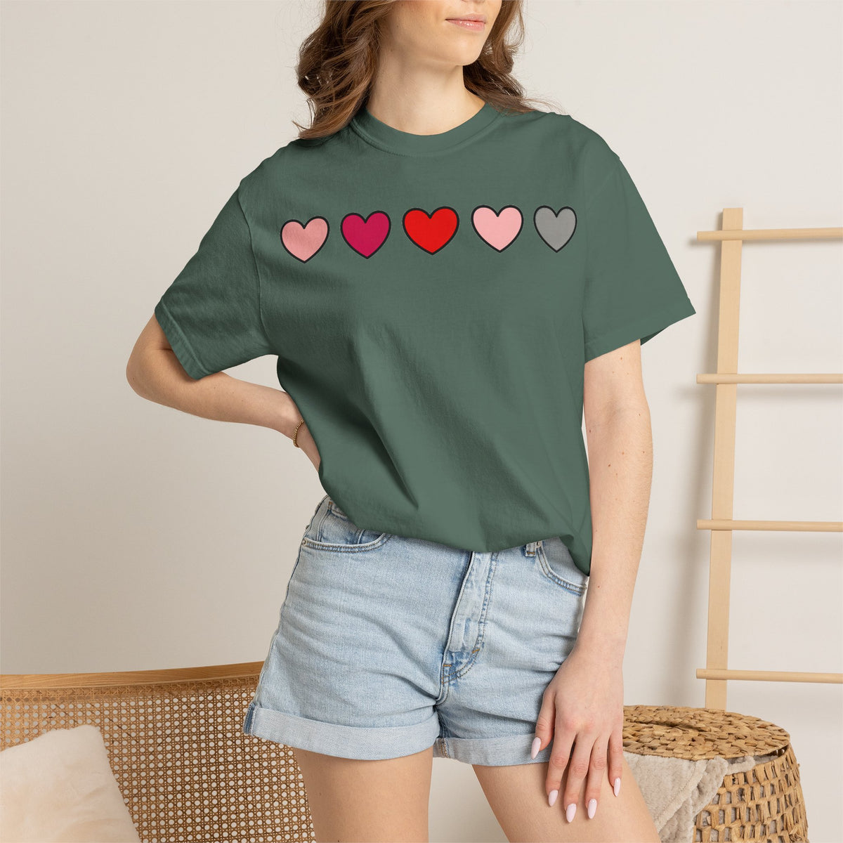 Row Of Hearts Shirt, Minimal Pink Heart Line Tee, Simple Valentine Shirt, Galentines Gift