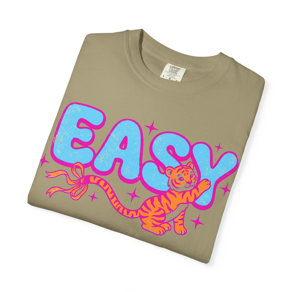 Easy Tiger Bow Shirt, Y2K Cub Bubble Type Tee, Retro Pink Blue Tiger Shirt, Trendy Gift