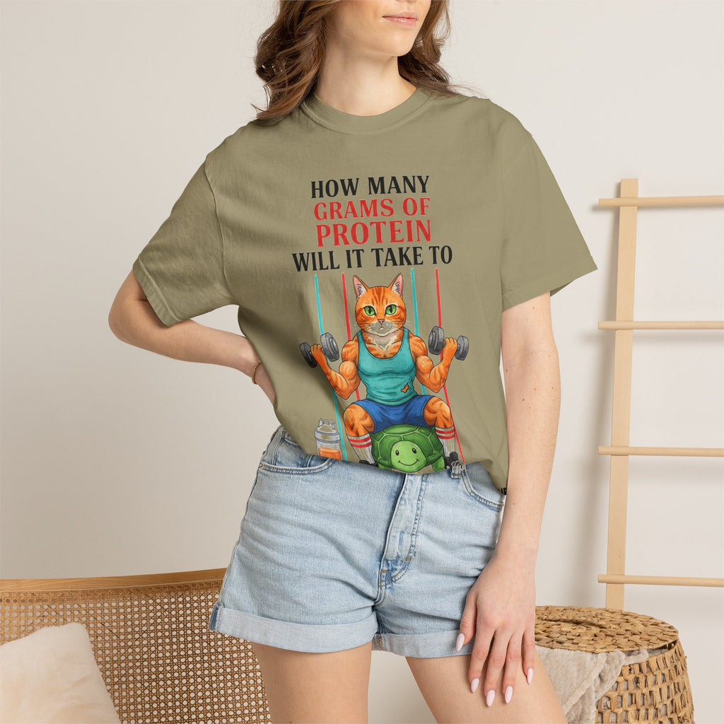 How Many Grams Of Protein Tall Shirt, Funny Buff Cat Gym Tee, Protein Humor Shirt, Weightlifting Gift