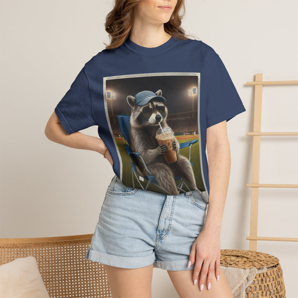 Baseball Raccoon Shirt, I Live Here Now Tee, Funny Ballpark Iced Coffee Shirt, Baseball Mom Gift