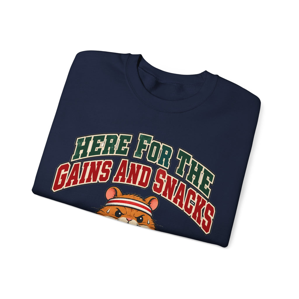Here For The Gains And Snacks Hamster Sweatshirt | Funny Gym Gift