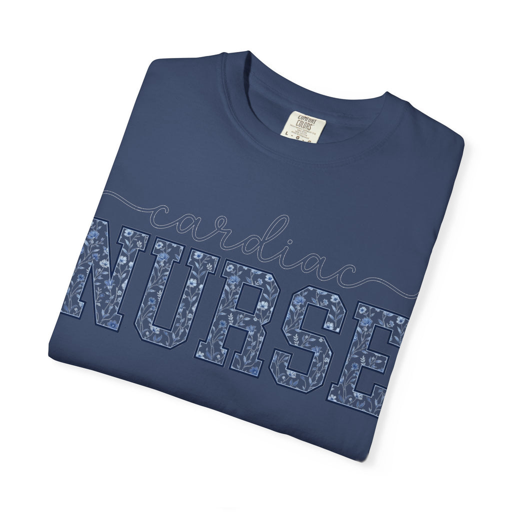 Cardiac Nurse Shirt, Blue Floral Varsity Nurse Tee, Cardiology RN Shirt, Cardiac Nurse Gift