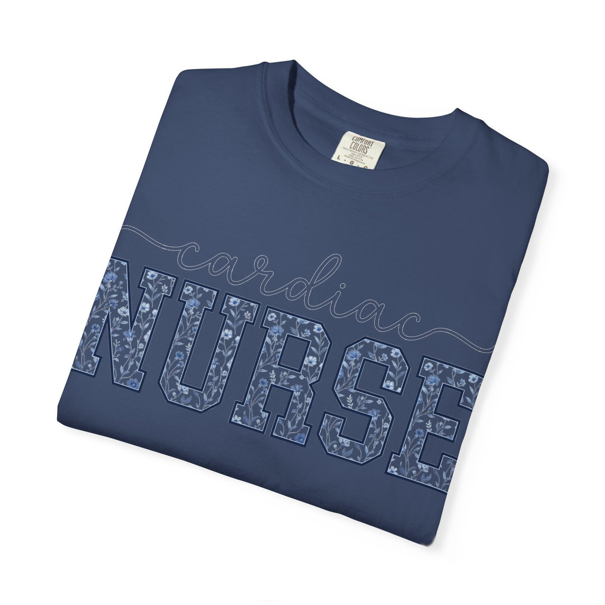 Cardiac Nurse Shirt, Blue Floral Varsity Nurse Tee, Cardiology RN Shirt, Cardiac Nurse Gift